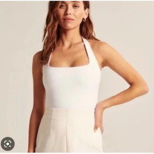 Double Layered Seamless Fabric Halter Bodysuit (White) Small